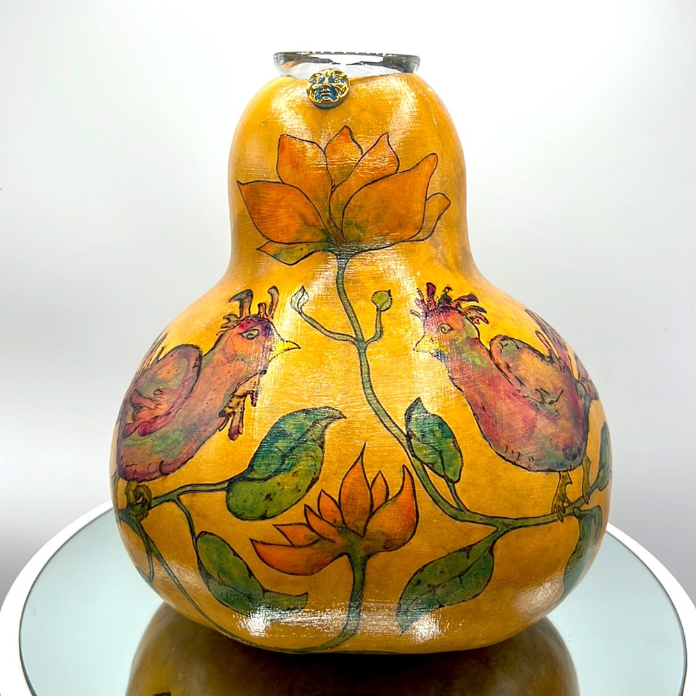 “ Guatemala Memory ” Original Gourd Art Candle Holder ~ Kristina Simkins